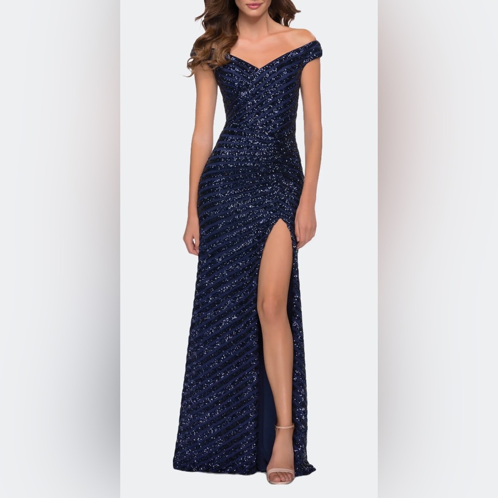 NEW La Femme Navy Blue Sequin Dress Sz 12